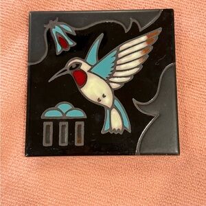 Tile/Trivet Cleo Teissedre hand painted ceramic 4” cork backing no chips bird